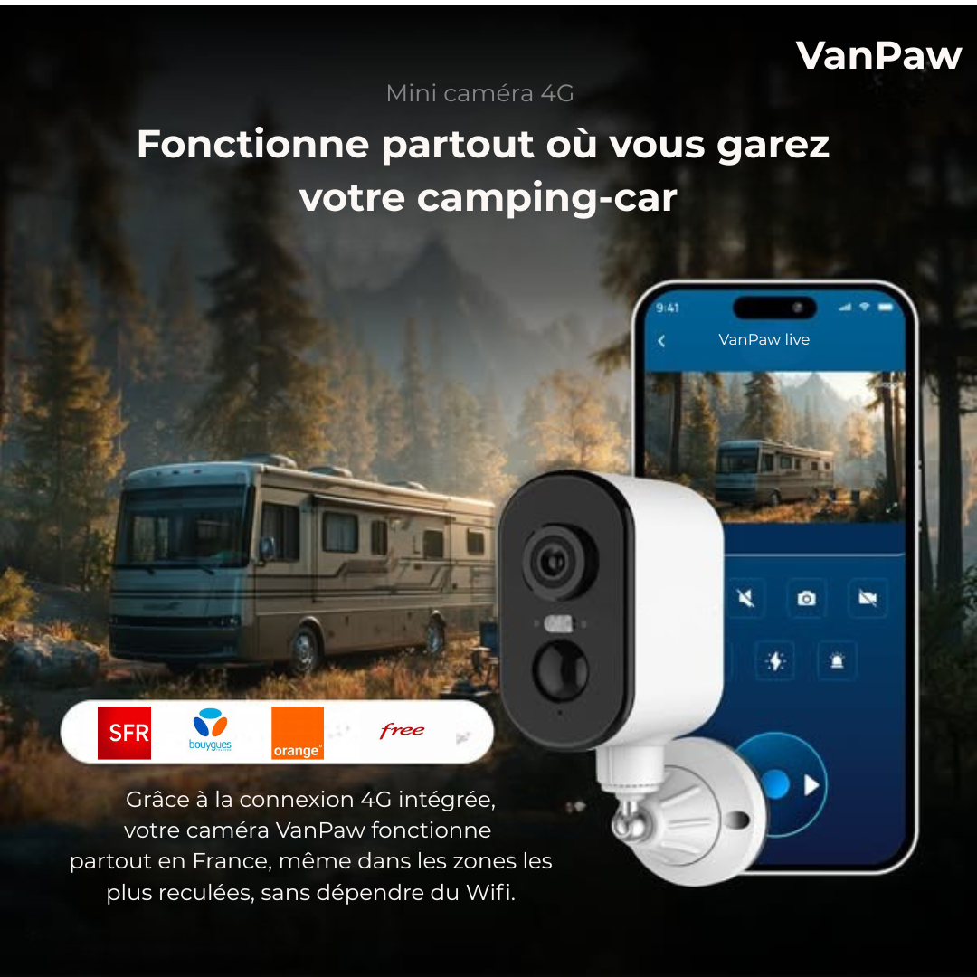 VanPaw — Caméra 4G + Carte SD 32GB + SIM offerte